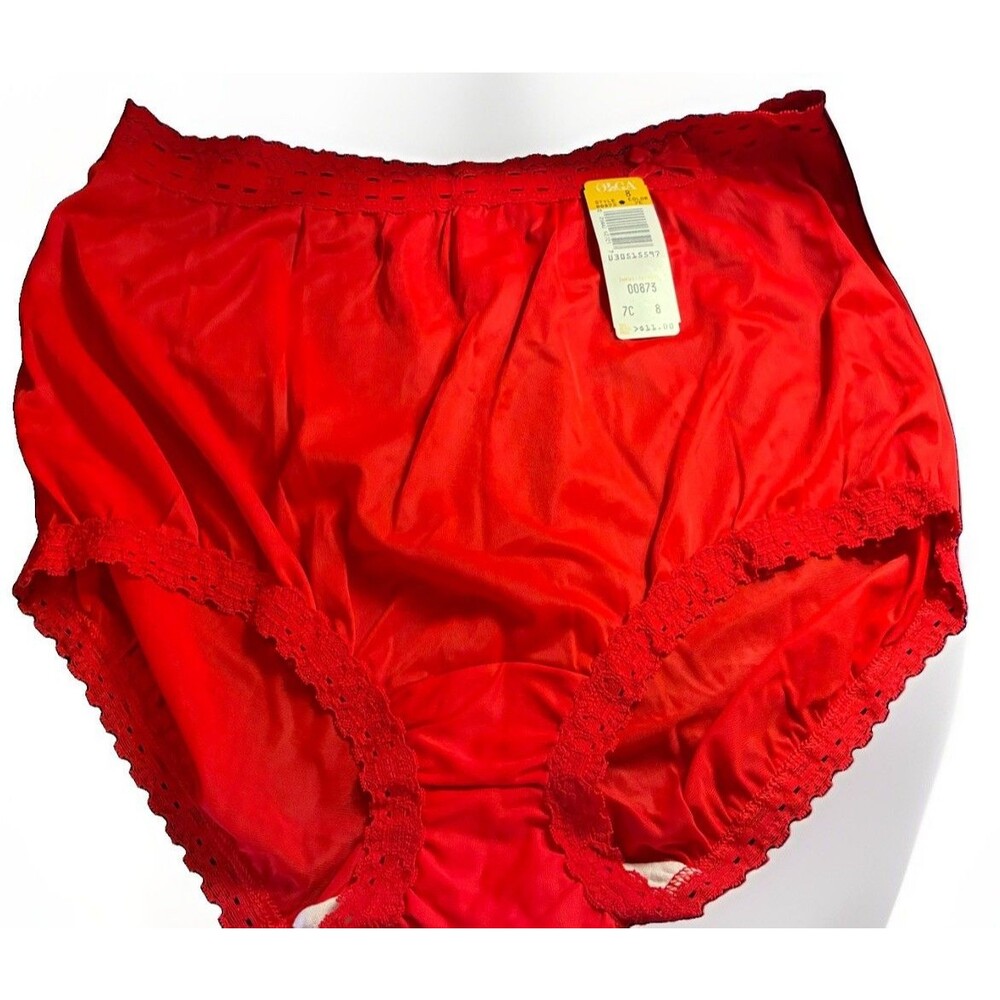 Vtg NWT Olga Secret Hug Women’s Red Full Cut Brief Panties Lace #873 SZ 8